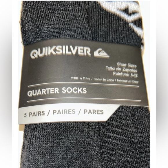 Quicksilver Quarter Socks 5 Pair Men's 6-12 Black Gray w Large Toe Logo Surf NEW - Picture 2 of 11